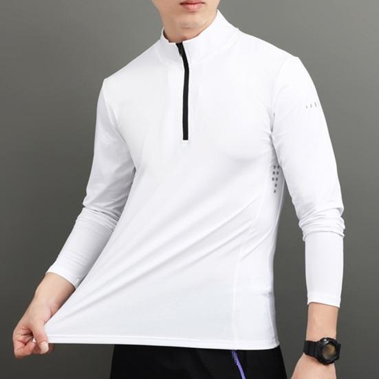 Men's Sports Shirts Stand Collar Half Zip Sweatshirt Solid Color Slim Fit Long