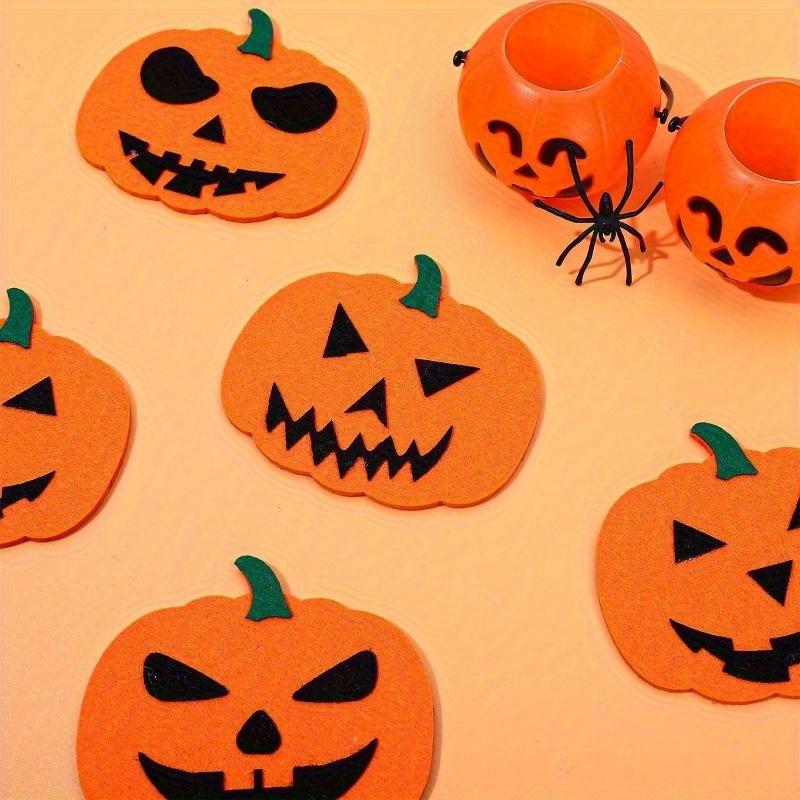 6pcs/set Felt Pumpkin Coaster Halloween Beverage Coaster Orange Black Anti Slip Heat-resistant Coaster Halloween Party Decoration LS