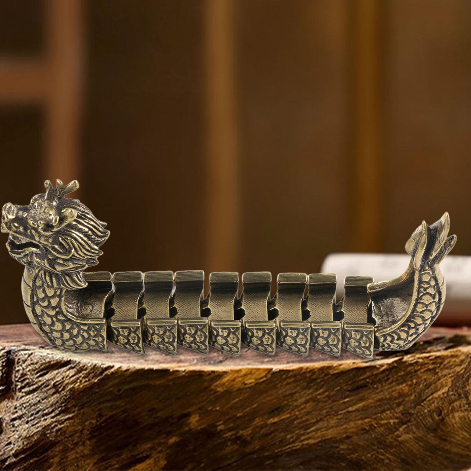

Brass Dragon Boat Figurine for Home Decor Collectible 15.7cmx7.2cm