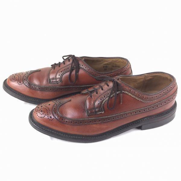 Vintage Made in USA Johnston & Murphy Long Wingtip Business Shoes Brown size 9.5D 27.0-27.5 Men's(USED)