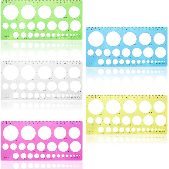 5 PCS Circle Template Plastic Circle Stencil Template Multi-Function Circles Oval Measuring Templates Measuring Geometry Ruler Formwork Drawings