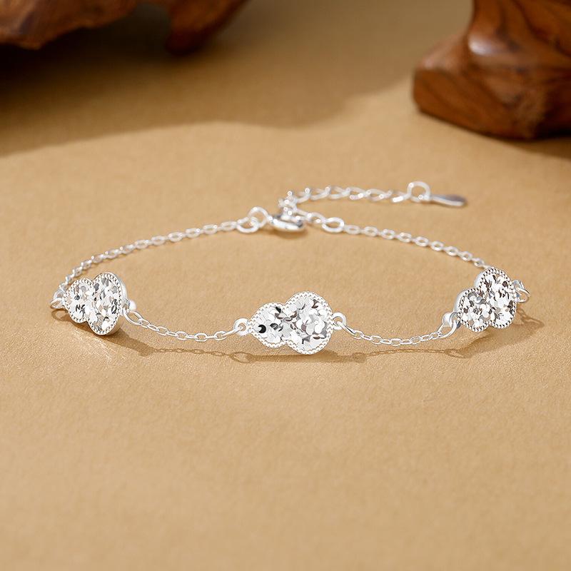 Tichia S925 Sterling Silver Crushed Ice Calabash Bracelet – Exquisite Sparkly Jewelry for Women in New Chinese Style 925 Silver