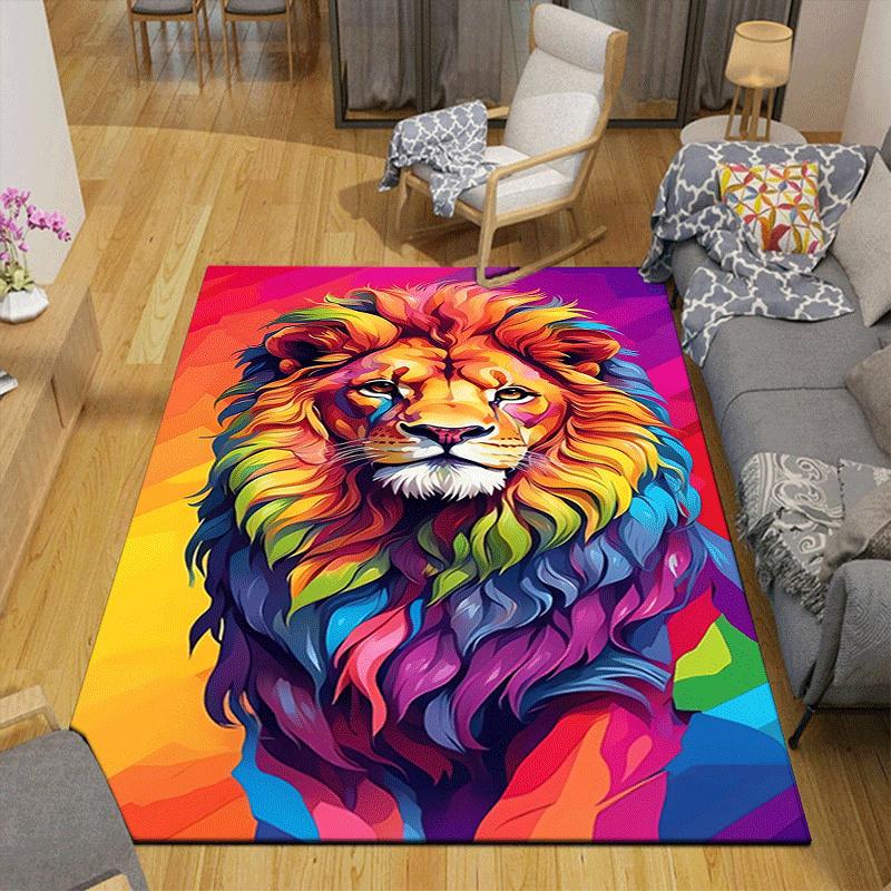 1pc Colorful Lion Print, Design Indoor Area Rug - Soft, Anti-Slip, and Durable Gaming Room Decor for Bedroom