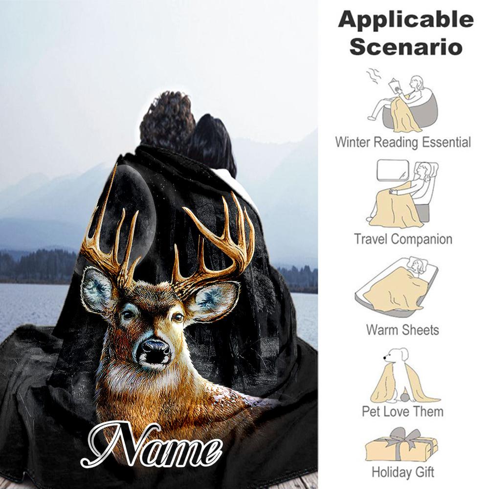 Deer Moon Personalized Text Blanket Throw Personalized Blanket Durable Comfort Perfect for Picnics Livingroom Bed Couch Ideal for All Seasons