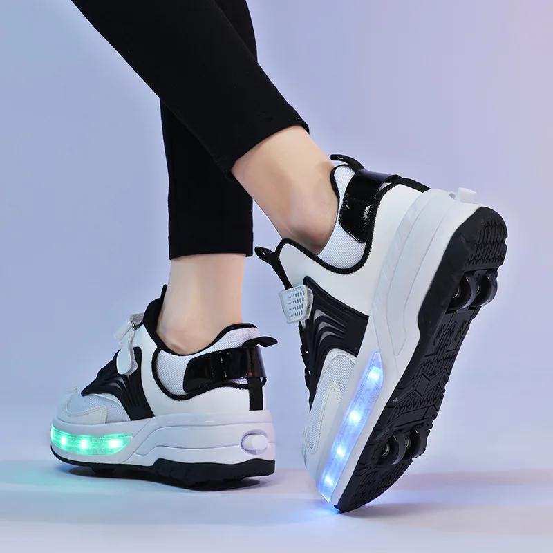 Deform Roller Skate Shoes Professional Double Row 4-Wheel Skates Youth  Men Women Parkour Runaway Sneakers With 4 Wheels Shoes