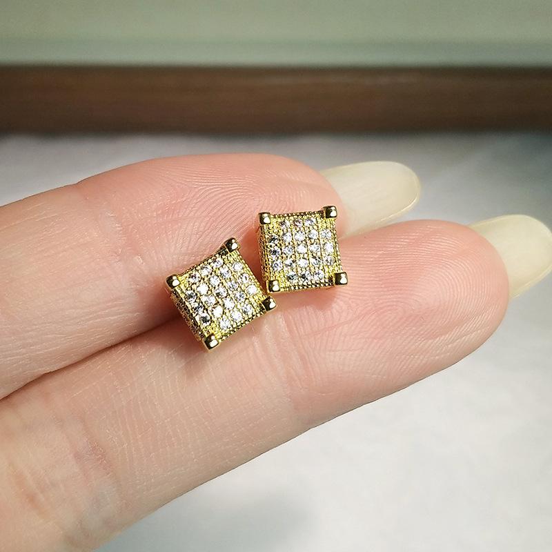 

Квадратные серьги-пусеты с полным цирконом, легкая роскошь, сверкающие квадратные серьги в виде кубиков сахара, унисекс