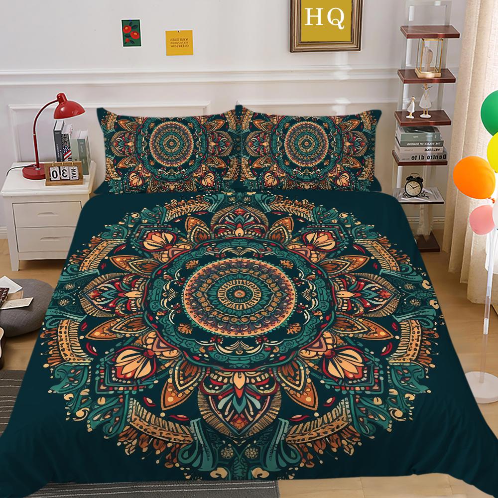3D Datura Bedding Set Indian Style Duvet Cover 2/3pcs UK/US/AU/DE/UE Full Size Super Big Bed Room Washable Soft and Quick Drying Home Decoration