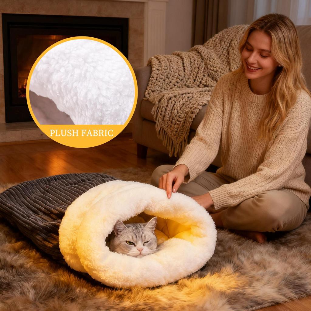 Cat Winter Sleeping Bag Soft Warm Puppy Cave Soft Cat Nest Bed For Pet Parents Cold Weather Winter Indoor Living Room Bedroom