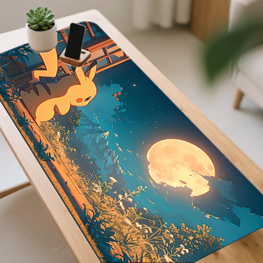 Anime Ash Pikachu Reading Together Gaming Mouse Pad with NonSlip Base 40x80x0.2cm
