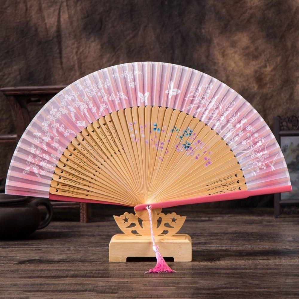 Butterfly Floral Pattern Portable Folding Fan Chinese Style Dance Fan For Wedding Party
