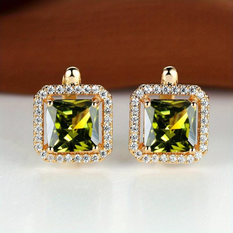 Luxury Square Green Natural Zircon Stud Earrings for Women Fashion Rose Gold Bride Wedding Earrings Statement Jewelry