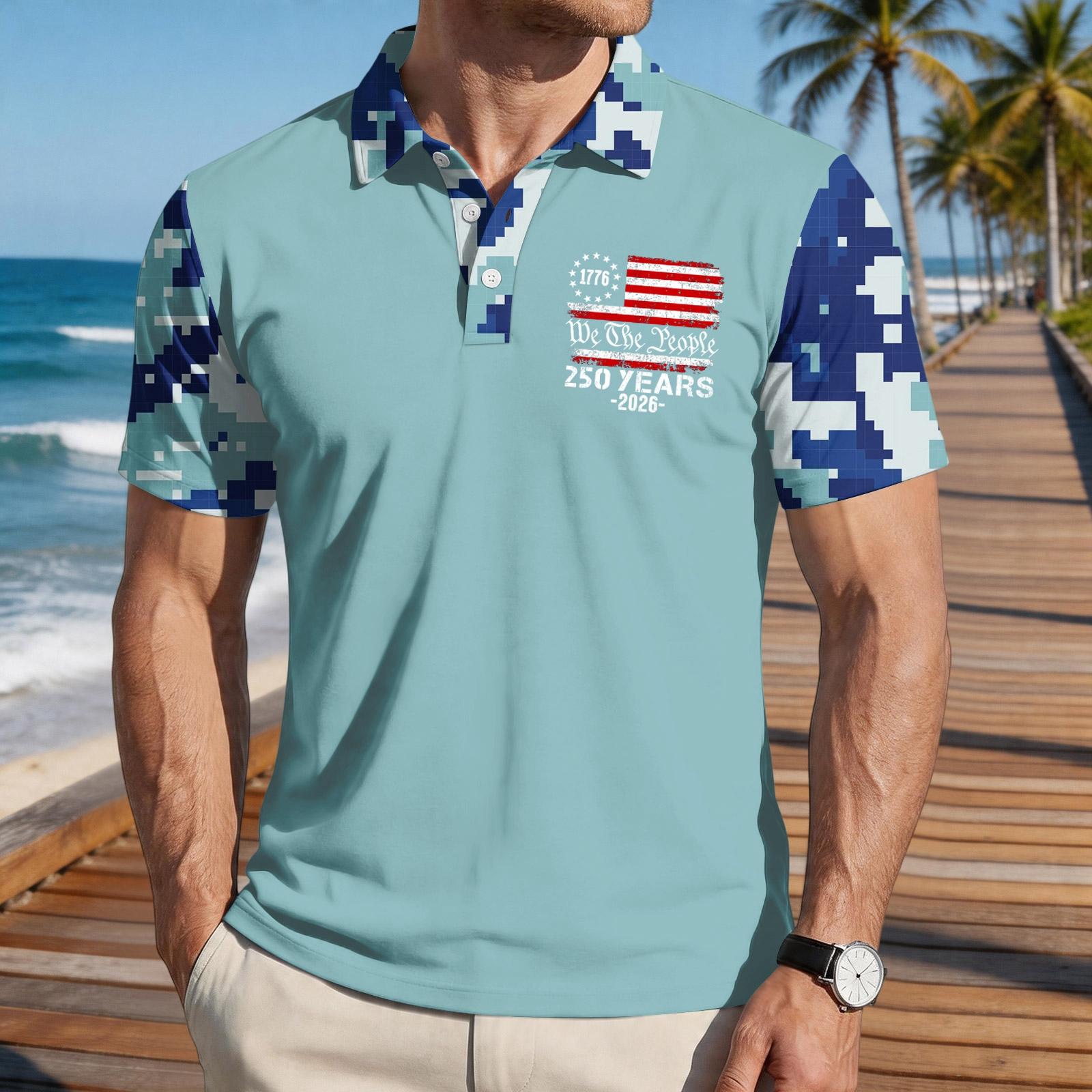 

Men s Loose Fit Casual Polo Shirt Short Sleeve Flag Print Soft Fabric Breathable Summer Top XXXXL фіолетовий