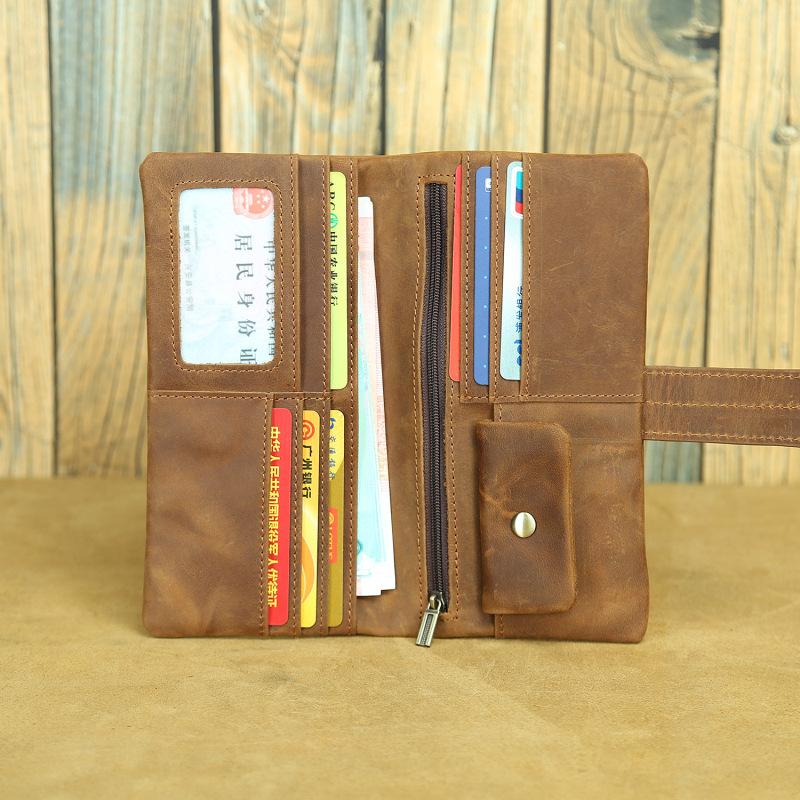 Retro Crazy Horse Leder Geldbörse Erste Schicht Rindsleder Herren Geldbörse Lang und Kurz Leder Multi-Karten Damen Geldbörse