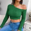 Cropped Off Shoulder Women Solid Color Long Sleeve Knit Sweater Autumn Winter Fashion Tops Sizes S-L