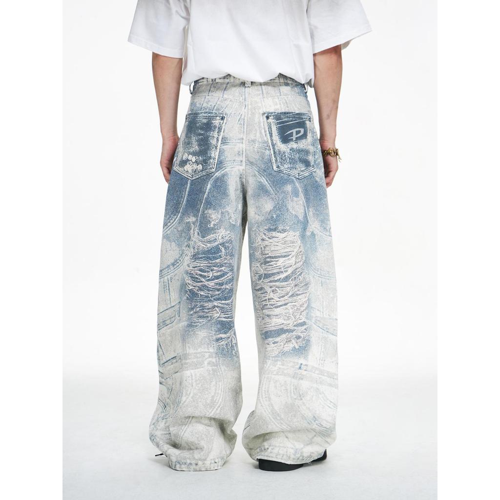 2025 American Retro 3D Print Baggy Wide-Leg Jeans Keychain