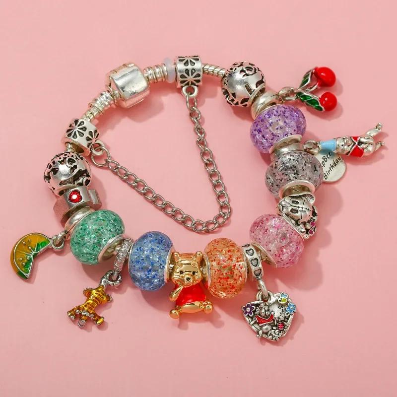 Colors Enamel Disney Princess Dress Charms Pulseiras for Girls Colorful Glass Beads Bracelets&Bangles Women Cartoon Skirt Dangle