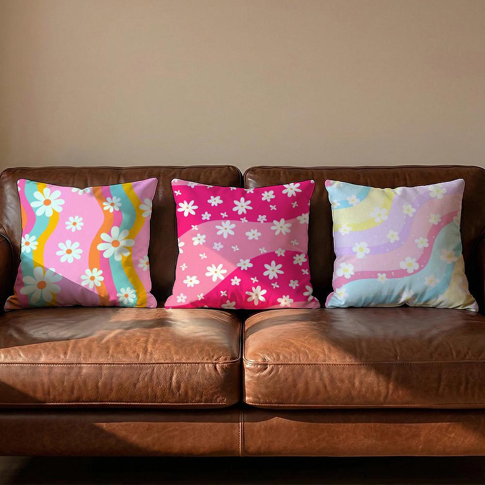 Colorful Daisies Cushion Cover Soft Reversible Durable Pillow Cover MultiScene Use for Home Car Daily Comfort