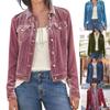 Women's Velvet & Denim Cropped Jacket with Notched Lapel, Button Front, and Chest Pockets - Multiple Colors
