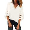 Women's Fashion Casual Solid Color Lace V-neck Sleeve T-shirt Top Blouse