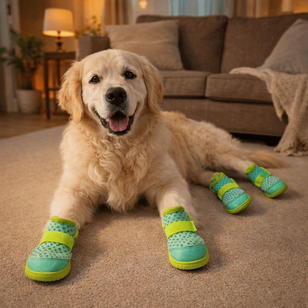 4pcs/set Breathable Anti-Slip Dog Boots Wear-Resistant Dog Paw Protectors  Night-time Walking