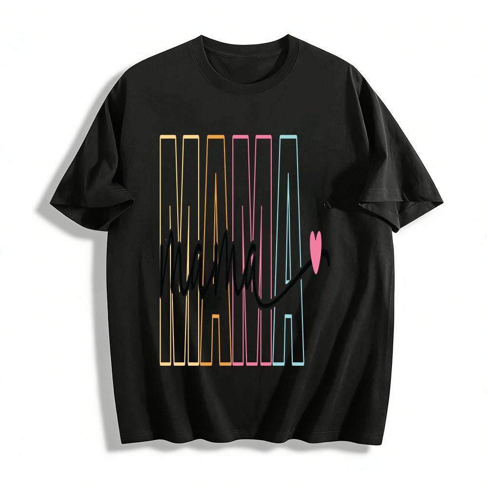 Colorful MAMA Print Heart Decor Casual T-shirt Pure cotton T-shirt XXS