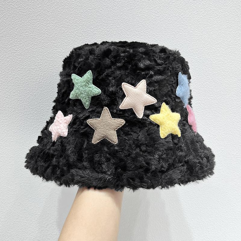 Sweet Fisherman Hat Women's Winter Thick Plush Cute Pot Hat Versatile Hat Warm Hat