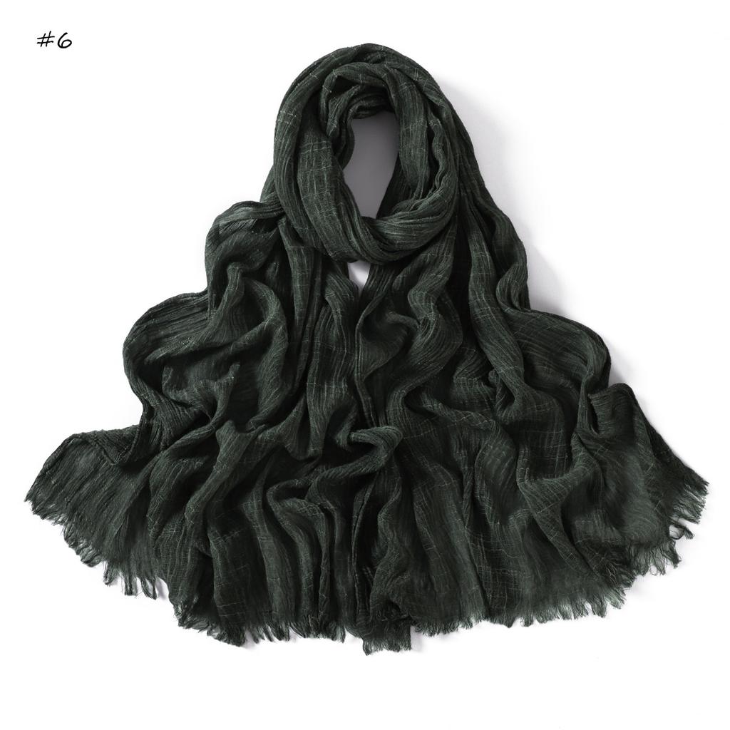  New High Quality Solid Color Wrinkle Muslim Women Hijab Scarf Ramadan Shawl Headband Turban Islamic Hijabs Wraps Tassels