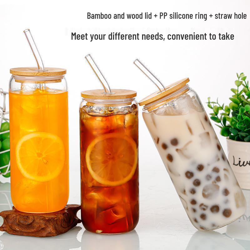 Pahar cu pai din borosilicat rezistent la căldură pentru băuturi reci, cafea și apă