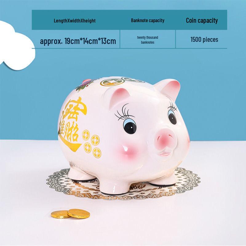 Керамическая копилка большой емкости для взрослых и детей - Милая копилка Medium - Blue (10k Bills)