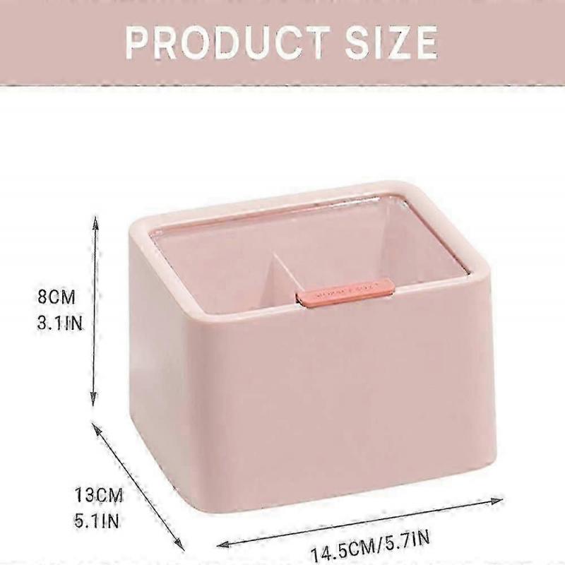 Cotton Pad Dispenser, Cotton Swab Holder, 2 Compartment Storage Box with Transparent Lid, Portable Cotton Pad Organizer - Pink