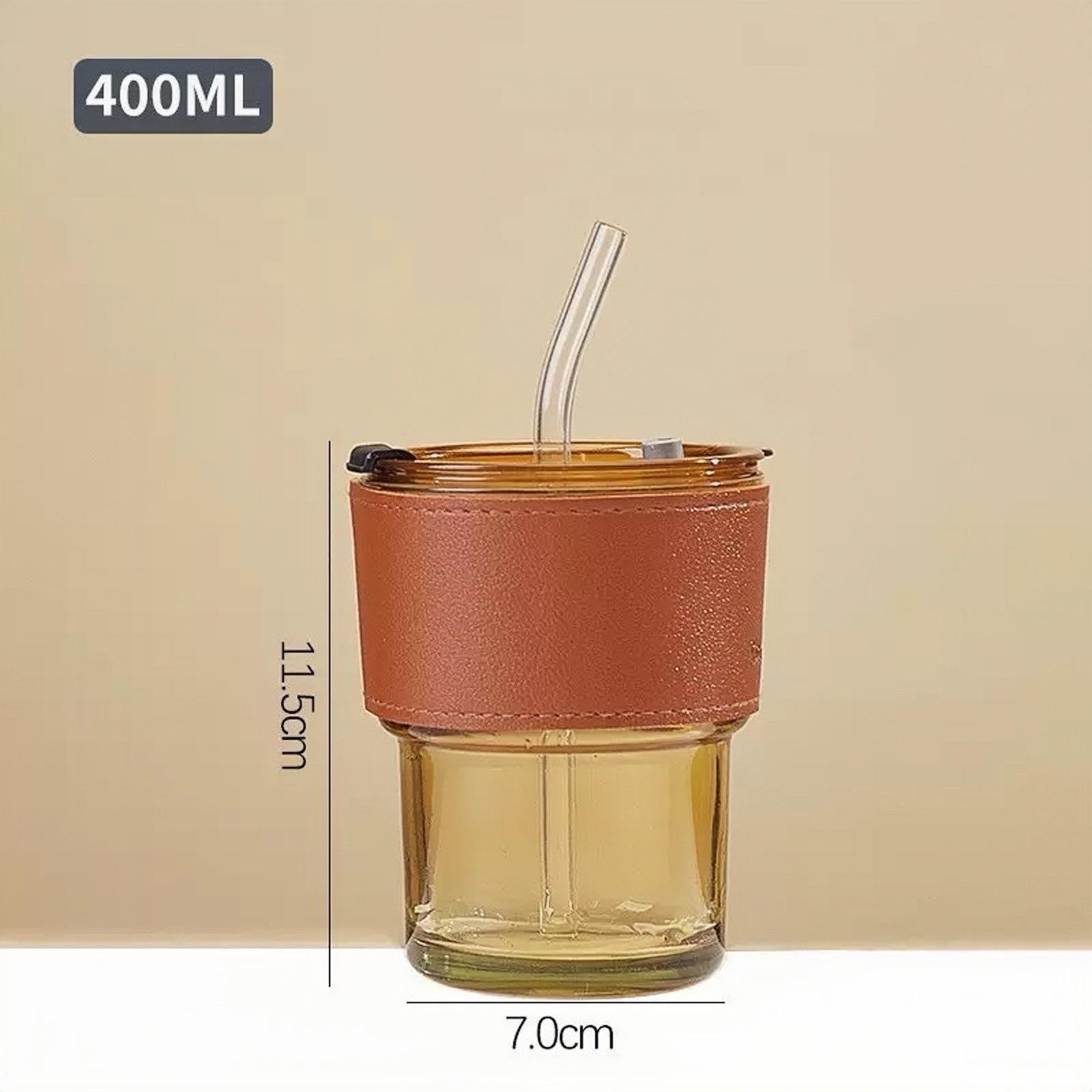 Bamboo Glass Travel Cup with Straw - Retro Summer Drinkware 400ml