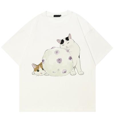 Streetwear Lovely Cat Unisex T-Shirt Cotton Tshirt Unisex Tops Tees Summer Short Sleeves T Shirt