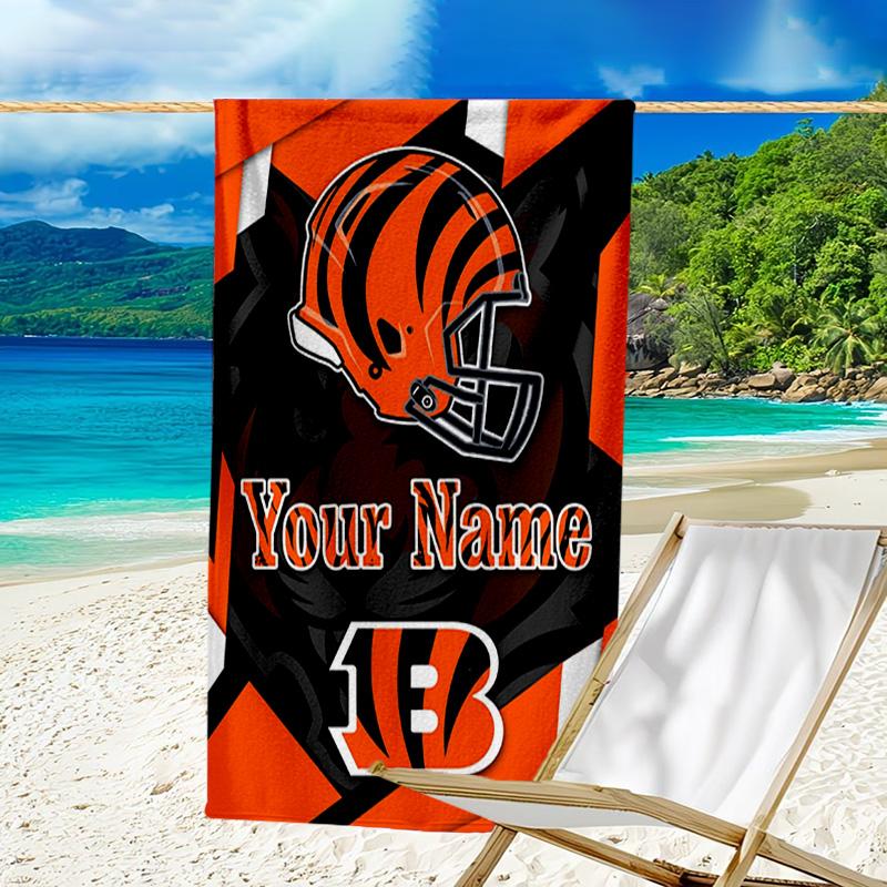 Custom Name Beach Towel Bengals Helmet Beach Towel, Soft Microfiber, Gift for Her/Him, Birthday, for Pool, Beach, Travel, Fan Gifts