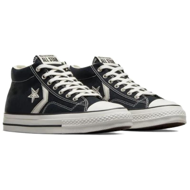 Converse Star Player 76 Comfortable and Versatile Abrasion Resistant Mid-Top Espadrilles Unisex Black & White