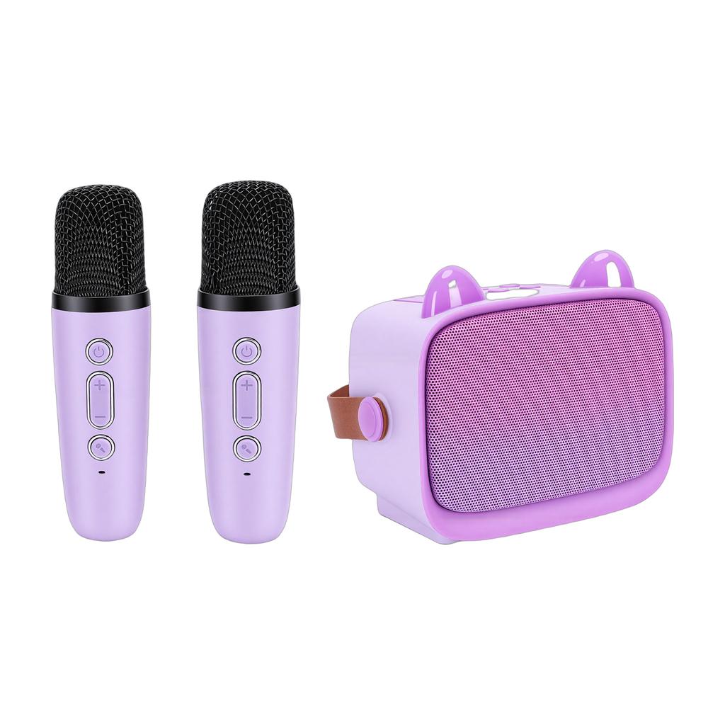 Mini Karaoke Machine Toy Kids Boys Girls Portable Bluetooth Speaker with 2 Wireless Mics for Early Education Home
