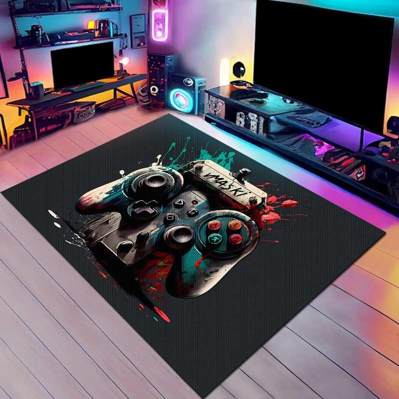 Gaming Theme RGB Effect Carpet Mat Non-Slip Rug Home Decoration for Esports Room Computer Desk Area Colorful Pattern Floor Mat