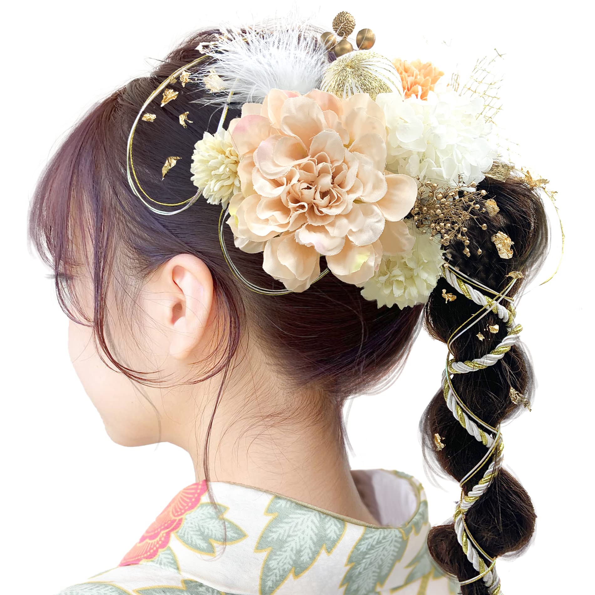 

[JZOON] Hair Ornament for Coming-of-Age Ceremony, 8 Colors, Dried Flowers, Artificial Flowers, Mizuhiki Cord, Dahlia, Hair Accessory, Japanese Ball,