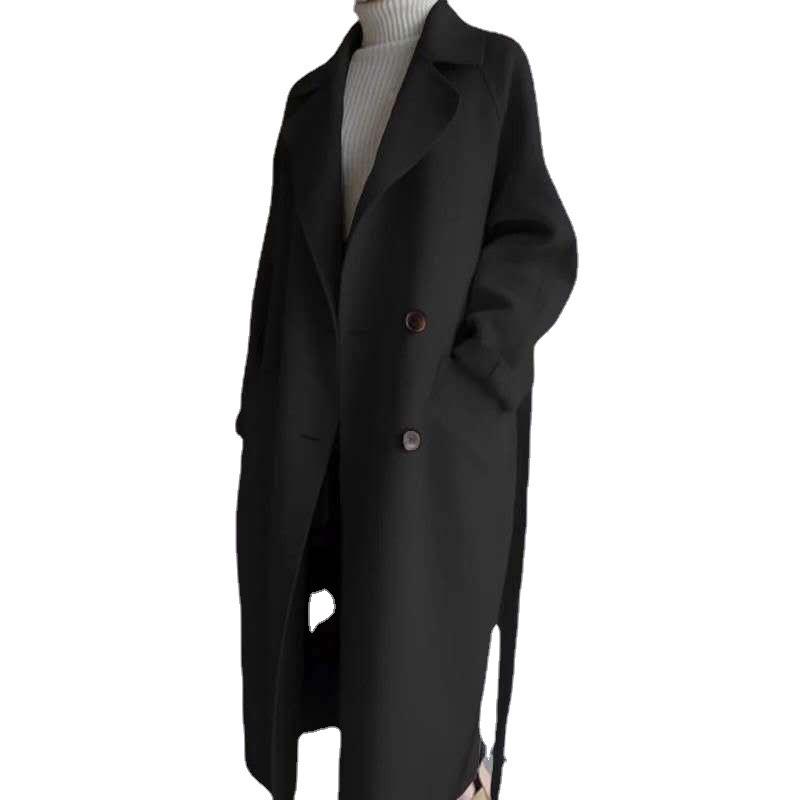Korean Style Women's Long Tie-Waist Wool Coat