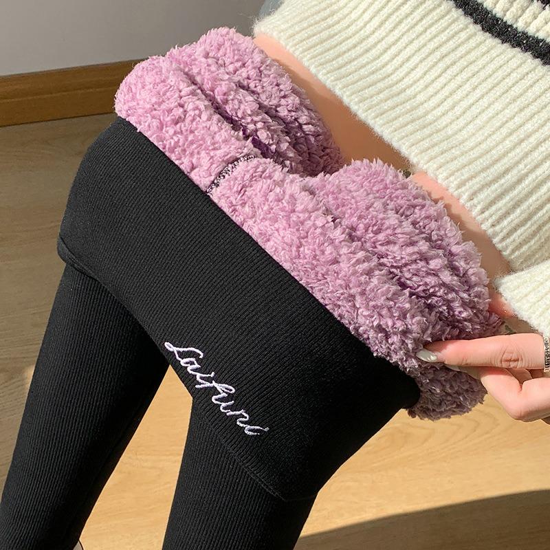 Lamb Wool Leggings Women's Outer Wear Fleece Thickened Autumn and Winter Extra Thick High-waisted Cloud Fleece Thermal Cotton Pants