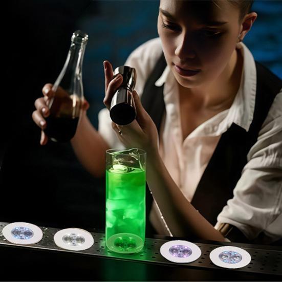 Colorful LED Coaster with 3 Light Modes Self-Adhesive Portable Drink Coaster for Beer Coffee Bar Ambience Lights Fun Home Bar Accessory
