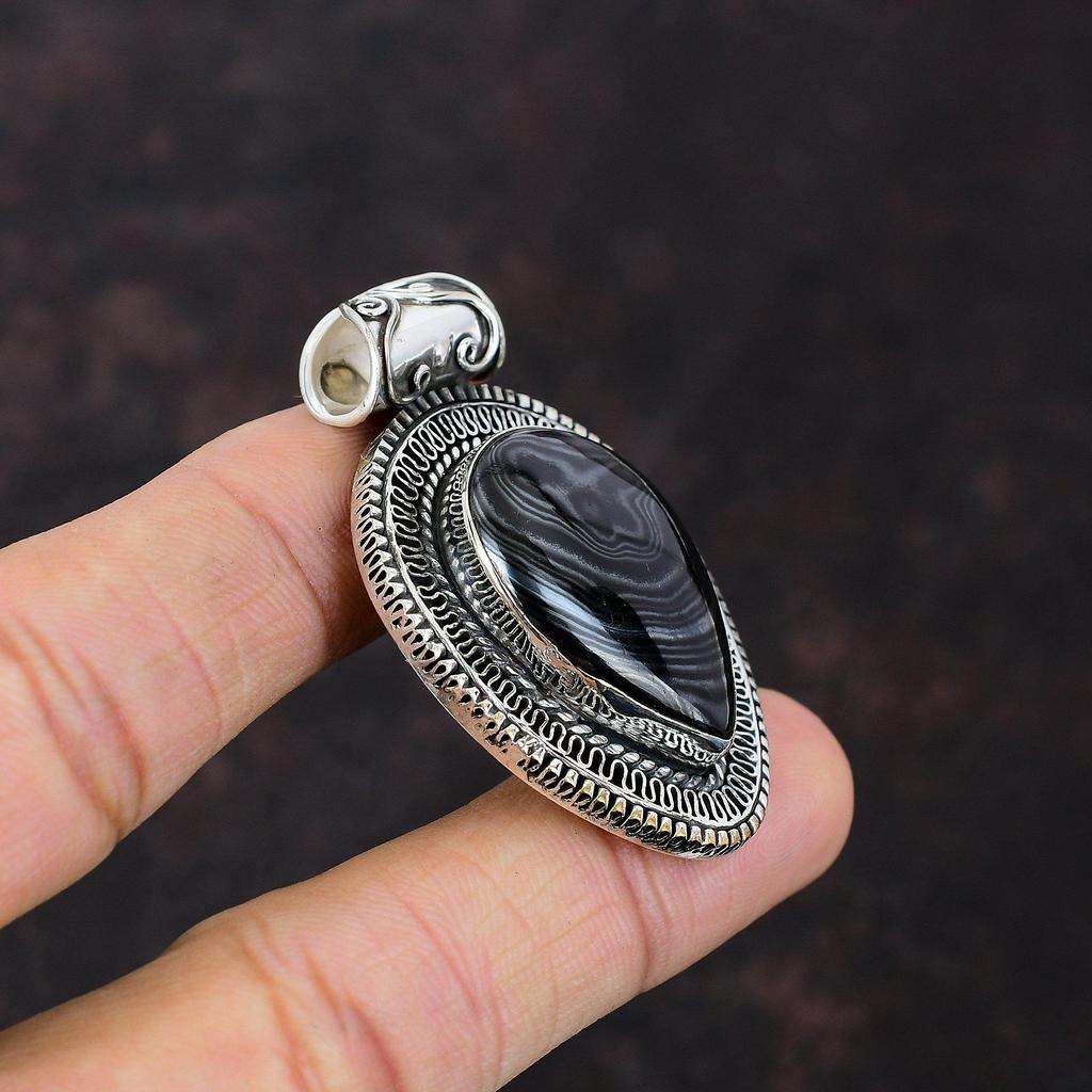 Psilomelan Anhänger Natürlicher Edelstein Anhänger 925 Sterling Silber Anhänger Psilomelan Vintage Anhänger Handgemacht stylischer Anhänger Geschenk für Frauen