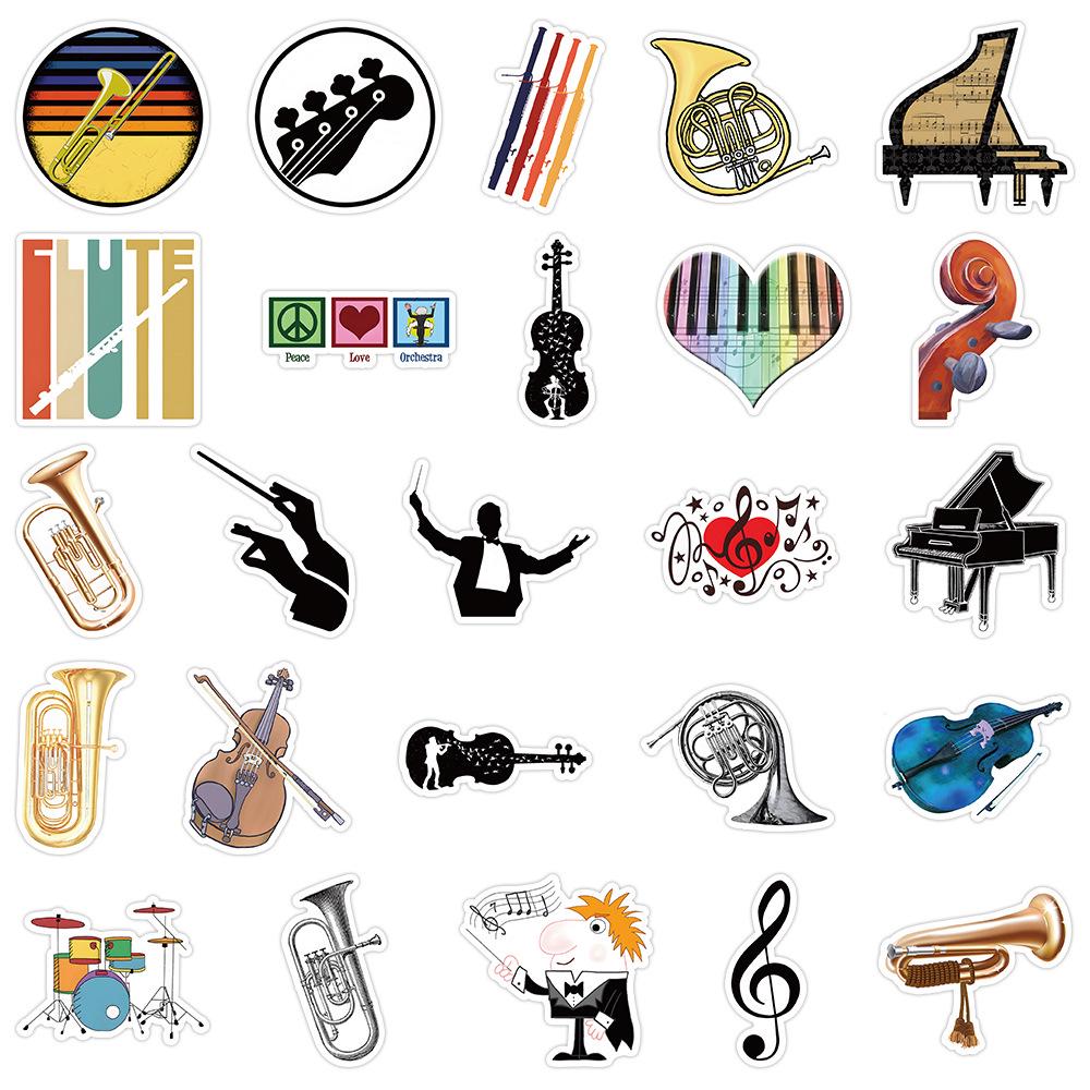 100-Piece Set of Orchestra Musical Instrument Stickers: Creative Stationery, Water Cup, Luggage, Notebook Decor, Waterproof Graffiti Decals