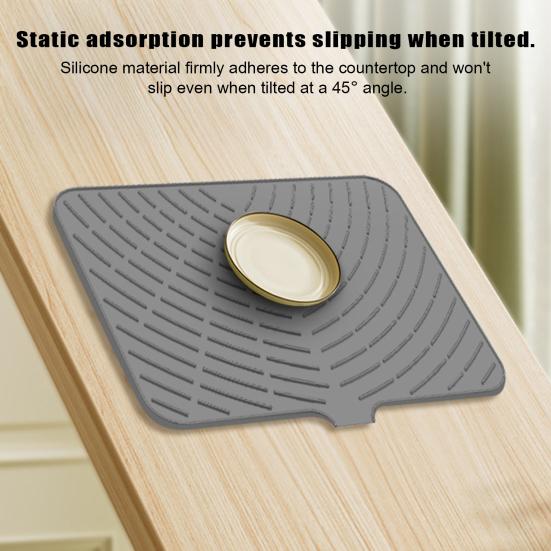 Silicone Kitchen Drain Mat Anti-Slip Insulated Countertop Protective Pad High-Temperature Resistant Slope Draining Mat for Fun Function