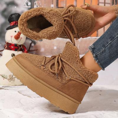 Bottes de neige chaudes d'hiver en faux daim polaire pour femmes, bottines à plateforme épaisse antidérapantes doublées de fausse fourrure, chaussures pour femmes, bottes courtes de marche pelucheuses