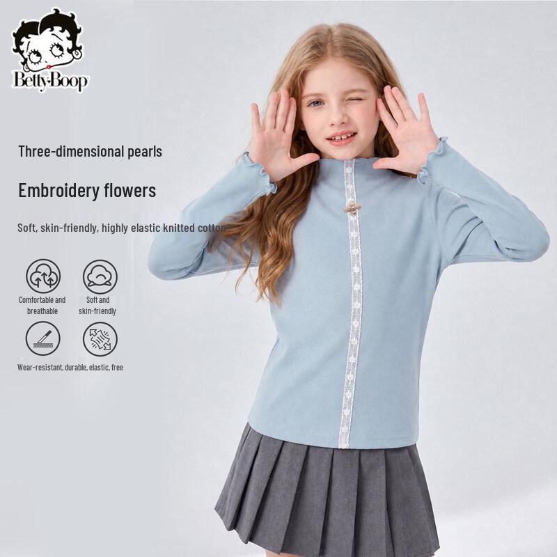 Betty Girls' 2026 Spring Autumn Mock Neck Knit T-Shirt
