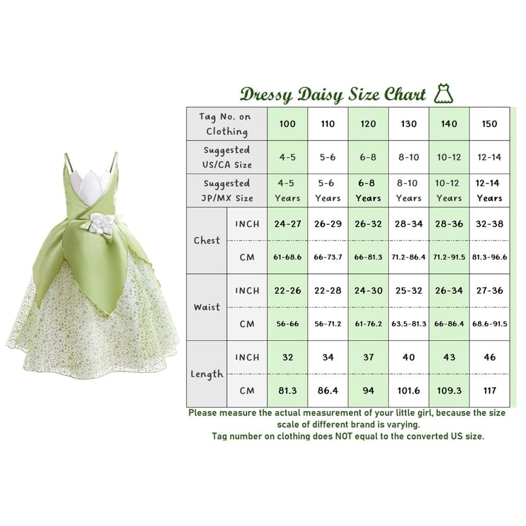 [Dressy Daisy] Toddler Girl Frog Princess Costume Cosplay Dress Set Kids Princess Magic Kiss Fancy Dress Halloween Accessories Included Size 8-10