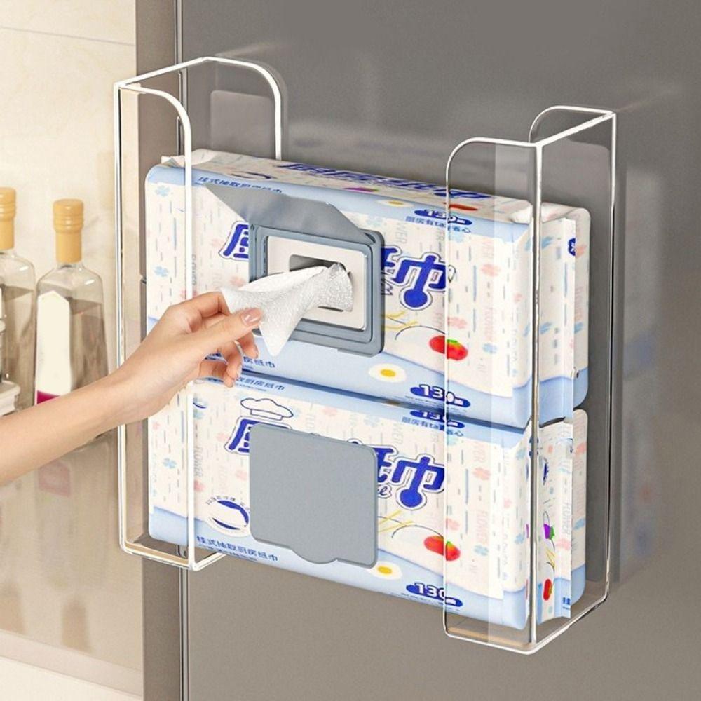 Self Adhesive Refrigerator Tissue Box Punch Free Detachable Storage Box Tissue Holder Cabinet