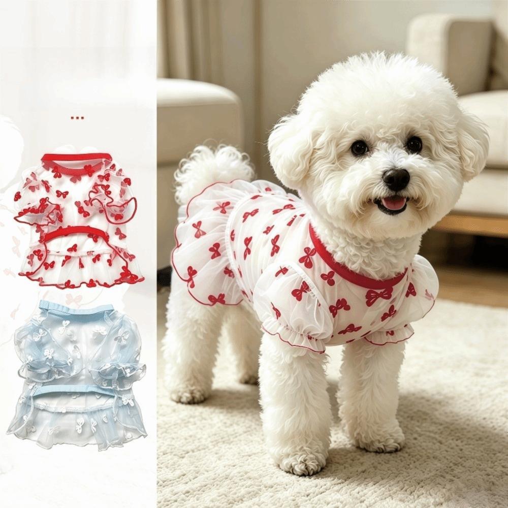 Bow Pattern Mesh Dog Skirt Breathable Pet Sun Protection Vest For Small Medium Dogs