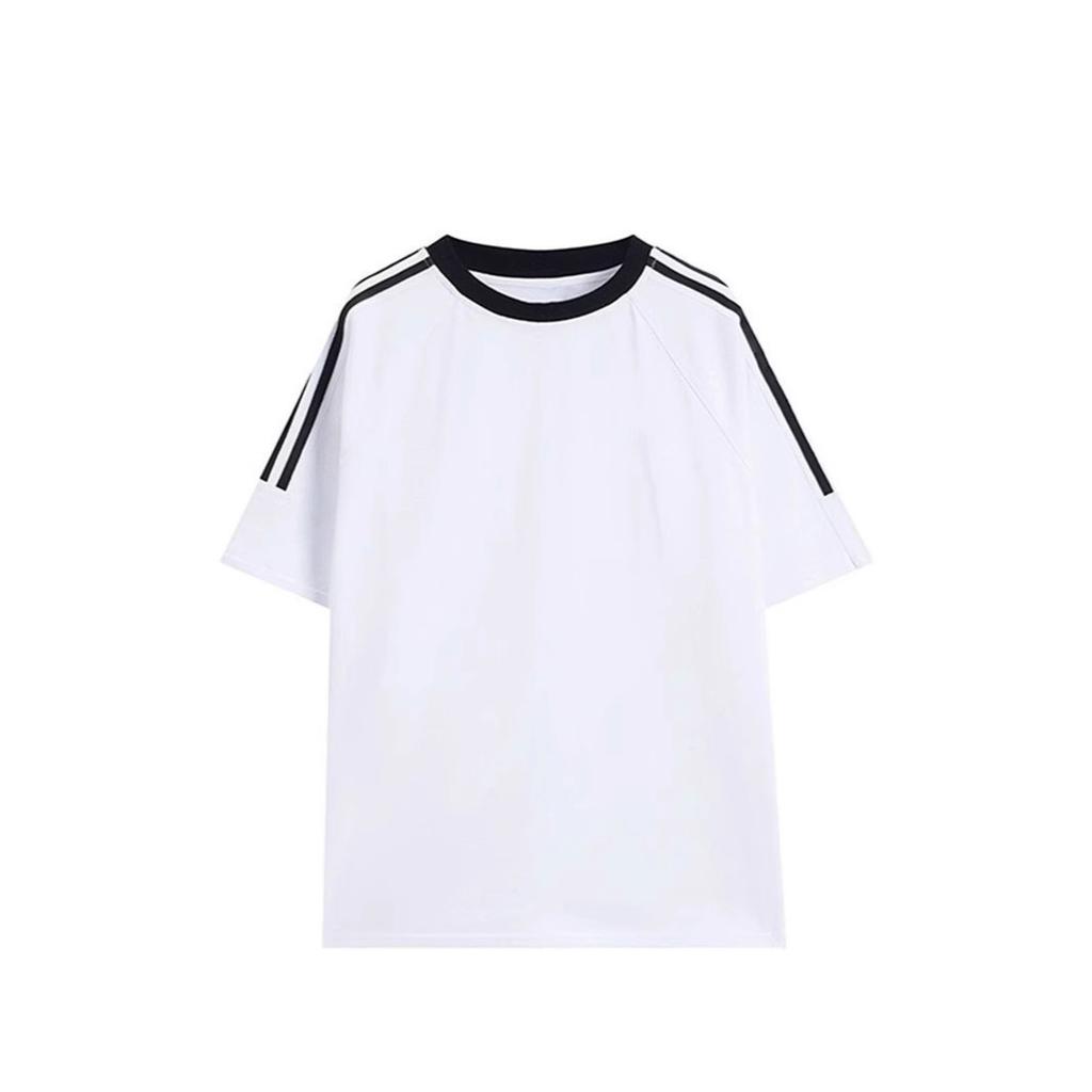 Men's Summer New Versatile Heavy Three-bar Striped Short-sleeved T-shirt for Men's American Loose Men's Top