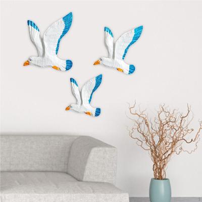 3 Pieces Seagull Wall Decor Flying Bird Sculptures Resin Hand Crafted 3D Decorations